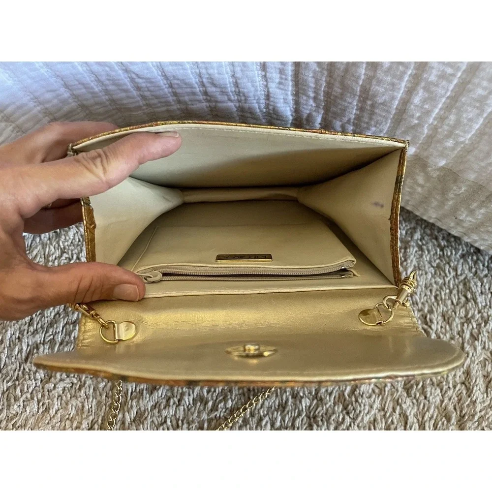 VTG J Renee Gold Metallic Marbled Peacock Print Snakeskin Shoulder Bag/Purse.
